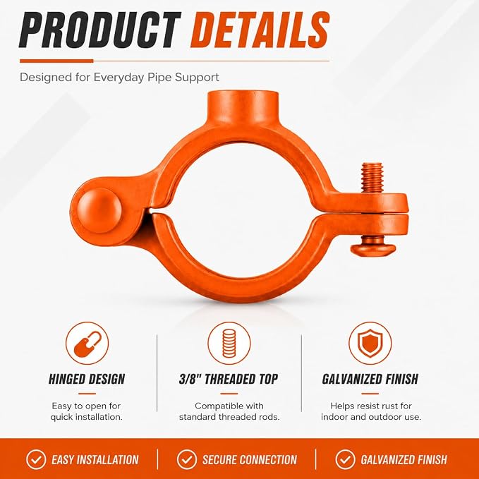 Orange 30 Pack 3/4'' Hinged Split Ring Pipe Hanger, Copper Epoxy Coated Iron - Image 3