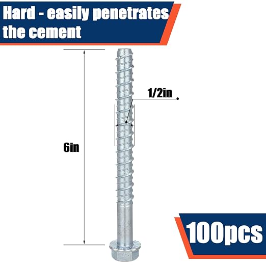 Tandefio 100 Pack 1/2 x 6 Concrete Anchors and Screw Kits Galvanized | Large - Image 2