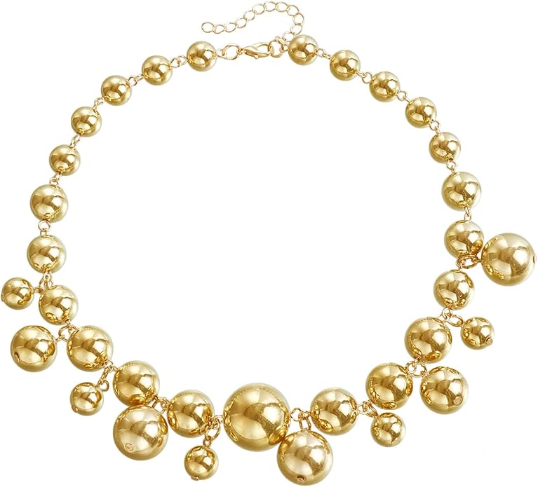 Chunky Gold Beads Necklaces for Women,Vintage Exaggeration Necklace Statement Punk Big Thick Beaded Necklace Fashion Classic Jewelry