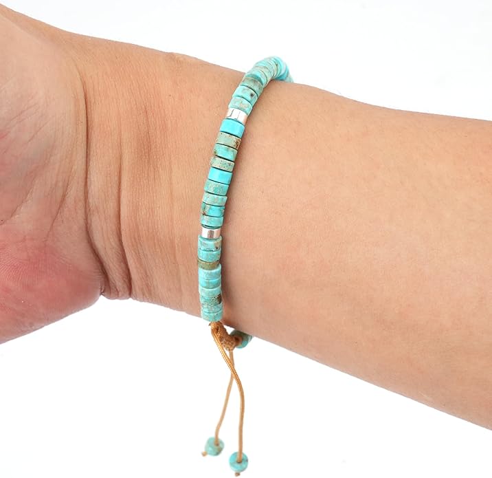 Adjustable Natural Stone Bracelet Set for Women & Men, Handmade Stretchable Beaded Bracelets (Crazy Agate/Blue Emperor/Red Wood Grain/Tiger Eye/Red Turquoise) - Christmas Gift for Her, Him, Friends, Family, Mom, Dad, Teacher, Grandparents