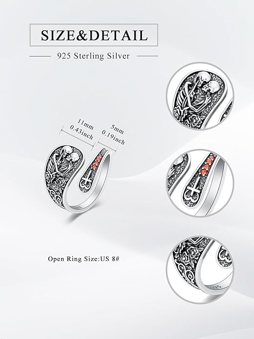Midari Sun and Moon/Bee/Celtic/Life of Tree/Lotus Spoon Ring for Women 925 Sterling Silver Adjustable Ring Open Ring for Women Men Halloween Birthday Gift