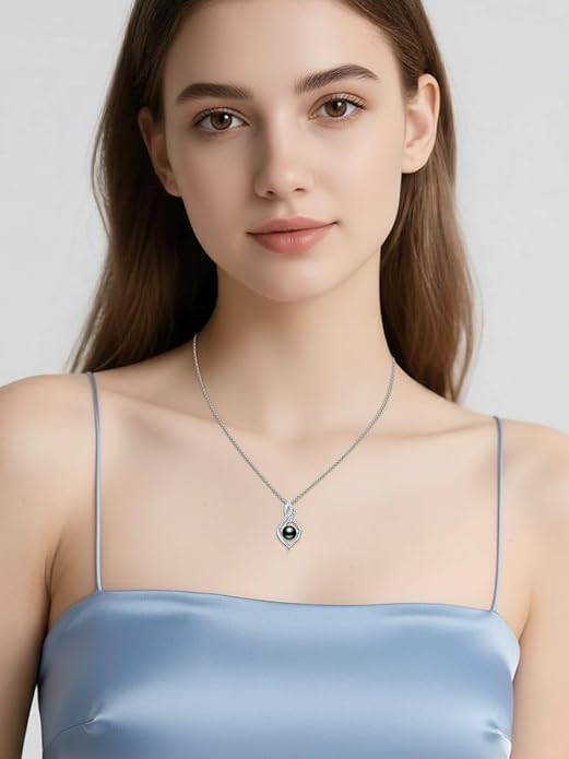 Tahitian Black Pearl 18K White Gold Plated Sterling Silver Heart/Infinity/Four Leaf Clover Pendant Necklace Jewelry Gifts for Women Wife Mom Girlfriend Wedding Birthday Anniversary Christmas