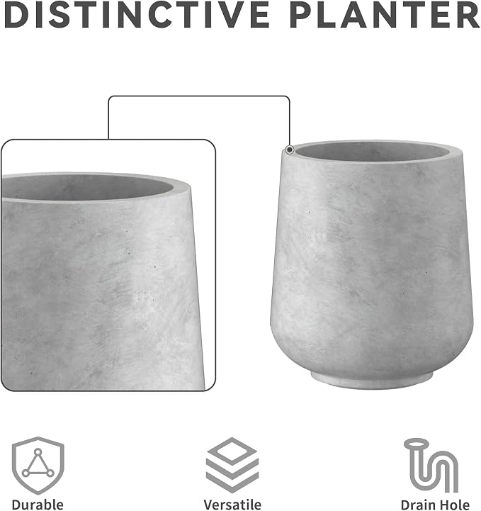 Kante Accent Round Curved Pale Gray Concrete Planter 13" Dia, Outdoor | Rubber - Image 6