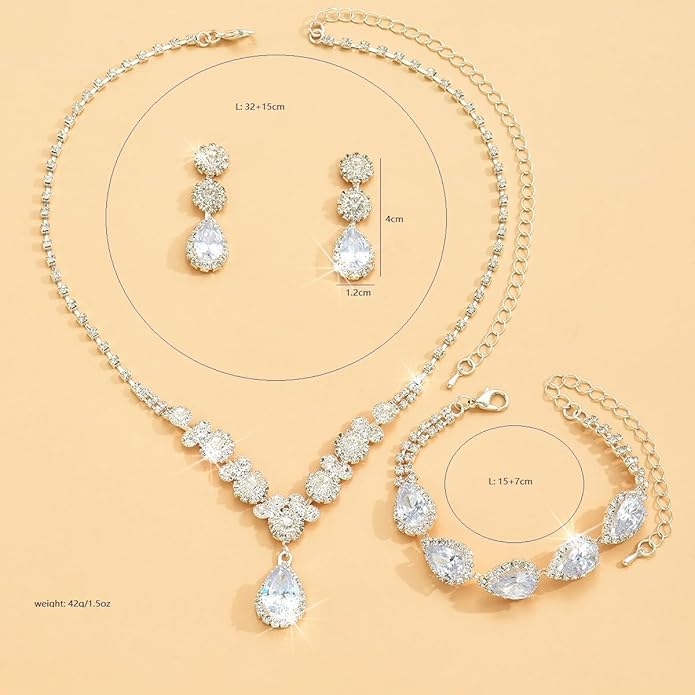 Silver/Gold Rhinestone Crystal Wedding Bridal Bridesmaids Earrings Bracelet Set for Women Brides Bridesmaids Crystal Rhinestone Bracelet Earrings Set for Wedding Bridal Prom Pageant