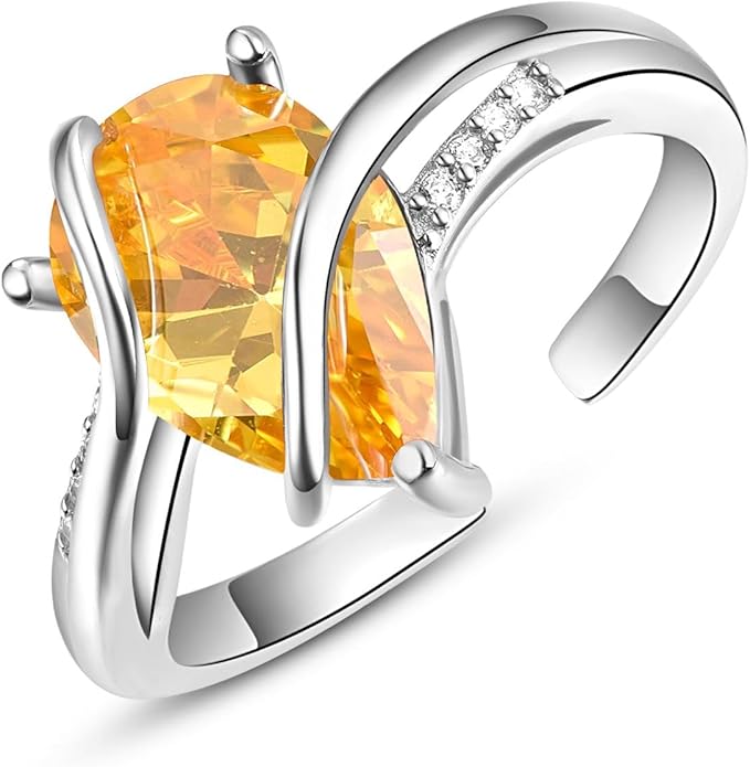 KINGWHYTE Adjustable Rings for Women Teardrop Pear Ring 925 Sterling Silver 0.85ct Teardrop Cubic Zirconia Open AdjustableThumb Ring for Women