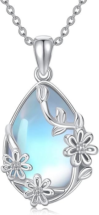 JUSTKIDSTOY Moonstone Necklace 925 Sterling Silver Teardrop Pendant Necklace Jewelry Gifts for Women Girls