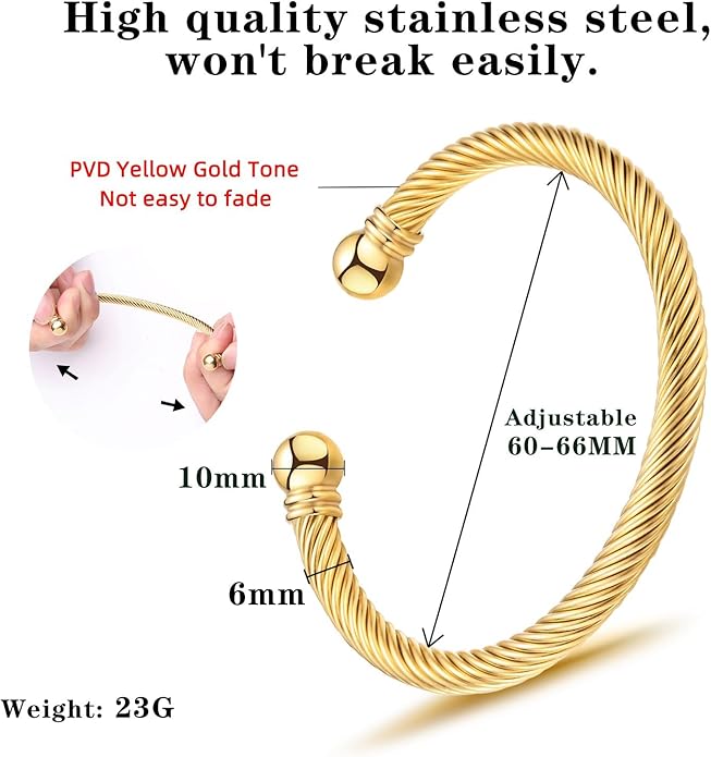 Stainless Steel Twisted Cable Wire Bracelets Adjustable Open Cuff Bangle Bracelet Vintage Jewelry Gift for Women