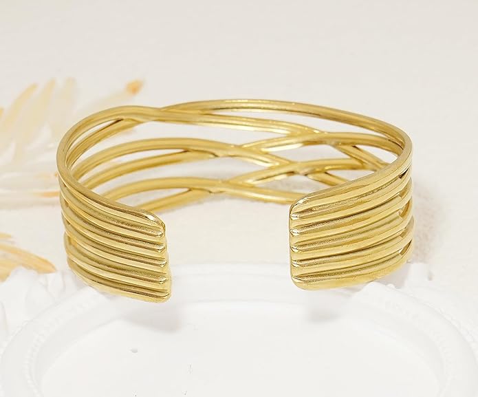 Multi-layer Cuff Bracelet for Women Cross Wire Bracelets Open Wide Cuff Gold Bangle Bracelet