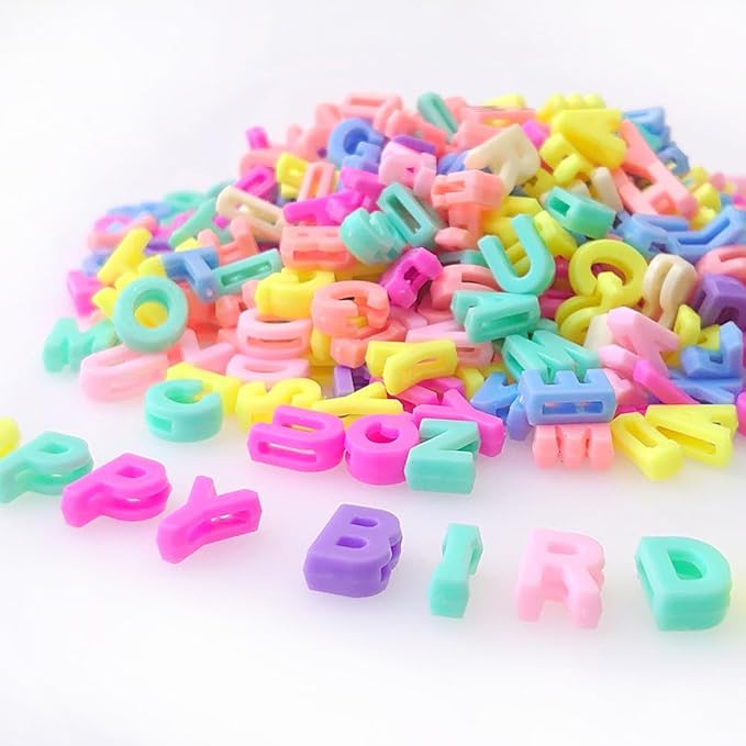 300+ Pieces 9x12mm Big Large Alphabet Letter Beads Charms A-Z Mixed Plastic Shape Loose Bead for Jewelry Making Bracelets Necklaces Key Chains (Macaroon Candy Colors)