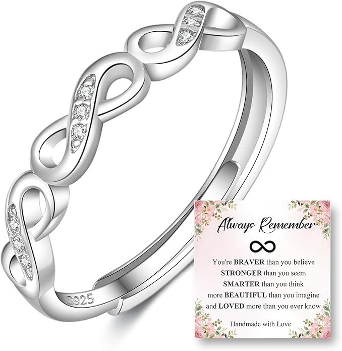 OOOPEL Sterling Silver Adjustable Ring S925 Silver Rings for Women Cubic Zirconia Twist Love Knot Dainty Ring Silver Minimalist Open Finger Rings Silver Thumb Sterling Silver Ring
