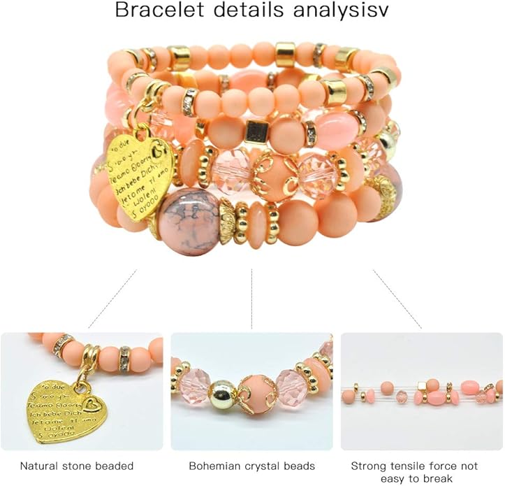 Bohemian Bracelet Sets for Women - 6 Sets Stackable Stretch Bracelets Multi-color Boho Jewelry for Women Hippie Bracelets Dainty Jewelry