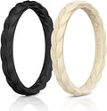 Egnaro Thin Silicone Anniversary Rings:2.5mm Wide - 2mm Thick Woven Design Statement Rubber Wedding bands Women,2-5 Variety Multipack
