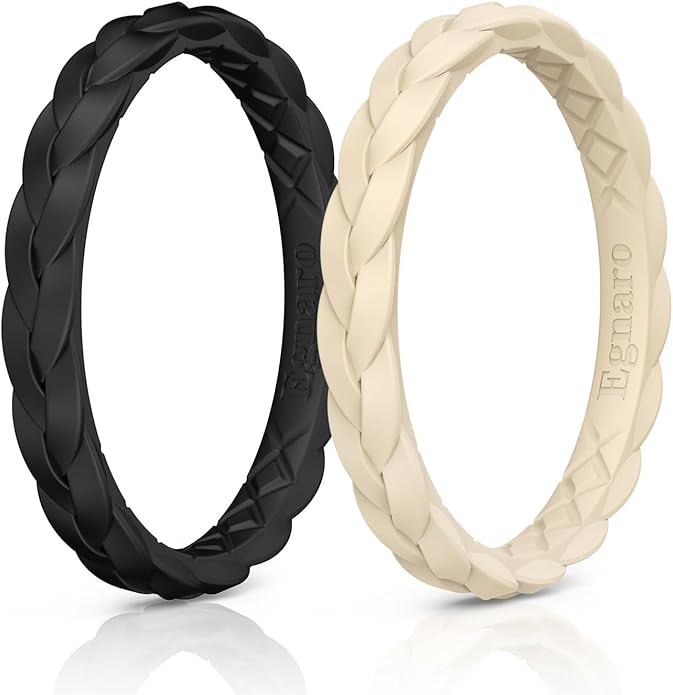 Egnaro Thin Silicone Anniversary Rings:2.5mm Wide - 2mm Thick Woven Design Statement Rubber Wedding bands Women,2-5 Variety Multipack