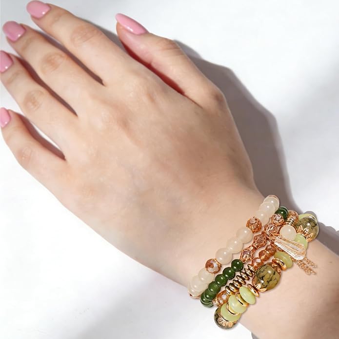 4pcs Bohemia Glass Bead Bracelets, Hawaiian Stylestacked Stackable Beaded Bracelets for Women Stack Bohemia Elastic Glass Jewelry Gift