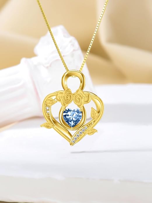 Midari 18K Gold Heart Birthstone Necklace 18K Gold Infinity Rose Necklace Birthday Christmas Jewelry Gifts for Women Wife Her Daughter Mom