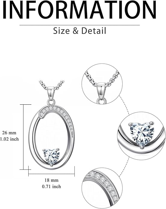 Valentines Day Gifts for Women Alphabet A to Z Initial Birthstone Pendant Necklaces for Women - 18k White Gold Plated Personalized Name Jewelry Valentine Mothers Day Birthday Gifts for Women Her Girlfriend