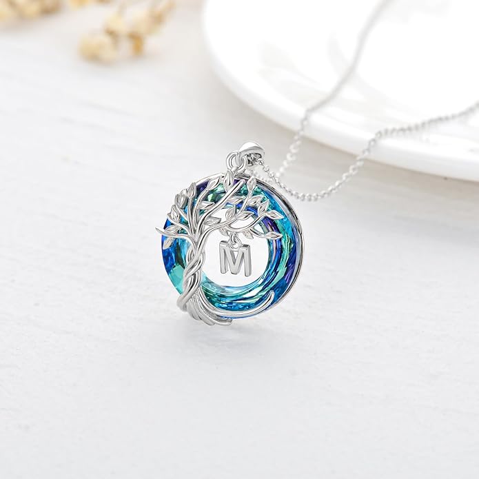 TOUPOP Gifts for Women Tree of Life Necklace 925 Sterling Silver Initial Pendant Family Tree Crystal Jewelry Valentine's Day Birthday Gifts for Her Mom Wife Girlfriend Daughter