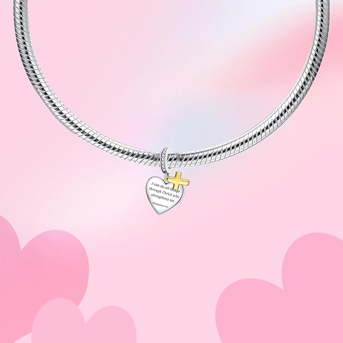 Bible Family Mom Wife Love Heart Dangle Charm 925 Sterling Silver Charms fits Bracelets and Necklace Pendant Bead Charms Jewelry Present for Women Family Friends