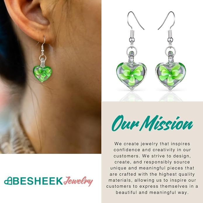 Murano Inspired Glass Hearts and Flowers Hypoallergenic Earrings with stainless steel French ear hooks