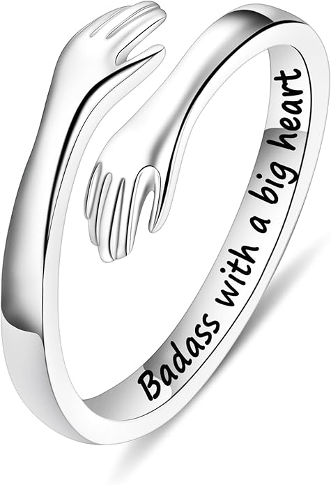 Yesteel S925 Sterling Silver Hug Ring for Women Teen Girls, Adjustable Ring Jewelry Mothers Day Birthday Gifts for Daughters Mom Sister Wife Friends Grandma