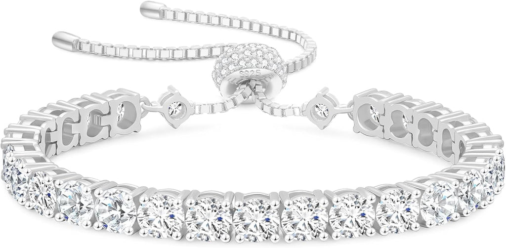 KRKC&CO Moissanite Bolo Tennis Bracelets for Women, 1.6-8.0 ct.tw, Adjustable Length S925 Sterling Silver, Christmas Gifts for Her, Luxury Box, 2/3/4mm D Color VVS1 White/14K/24K/Rose Gold Plated