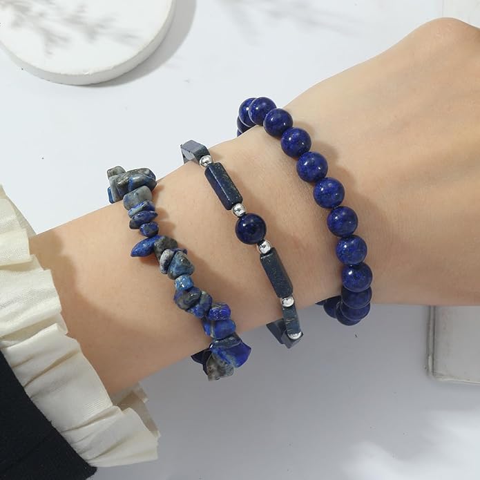 3Pcs Natural Stone Bracelets for Women 8mm Crystal Beaded Bracelets Handmade Stretch Bracelet Healing Crystal Jewelry for Women