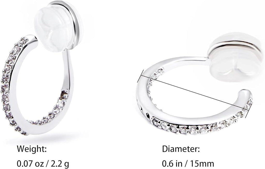 Clip on Hoop Earrings for Women, 14K Real Gold Plated Non Pierced Small Hoop Cubic Zirconia, Fake Piercing Mini Beaded Hoop Earrings Set 2 Pairs