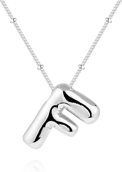Inerney Valentines Day Gifts Gold Bubble Letter Necklace Initial Necklaces for Women, Chunky 14K Plated Balloon Initials, Trendy Charm Non Tarnish Custom Name Pendant Jewelry Gifts for Mom
