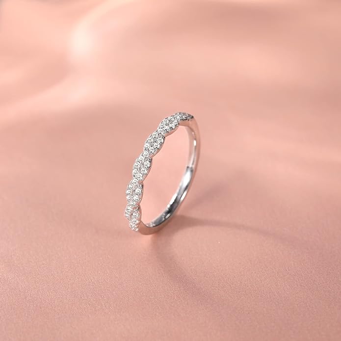 EAMTI 925 Sterling Silver Wedding Band for Women Cubic Zirconia Twisted Rope Half Eternity Band Ring Size 3-13