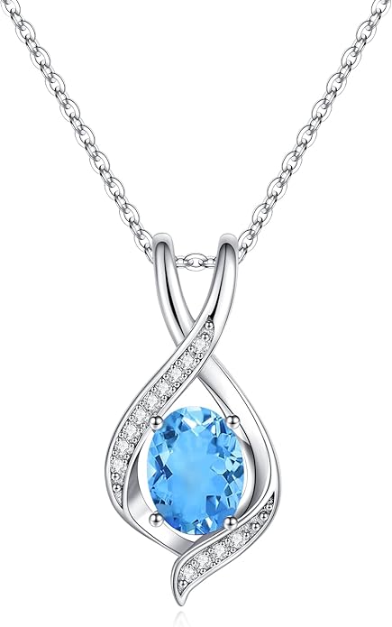 SMILEST Valentines Day Gifts for Her - 925 Sterling Silver Oval Sparkle Birthstone Necklace, Infinity Pendant Necklace Anniversary Birthday Gifts for Women Wife Girlfriend Mom Birthstone Necklace