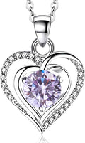 RIVIKO Heart Birthstone Pendant Necklace for Women 925 Sterling Silver Zirconia Necklaces Valentine's Day Anniversary Birthday Mothers Day Jewelry Gifts For Her Mother Wife
