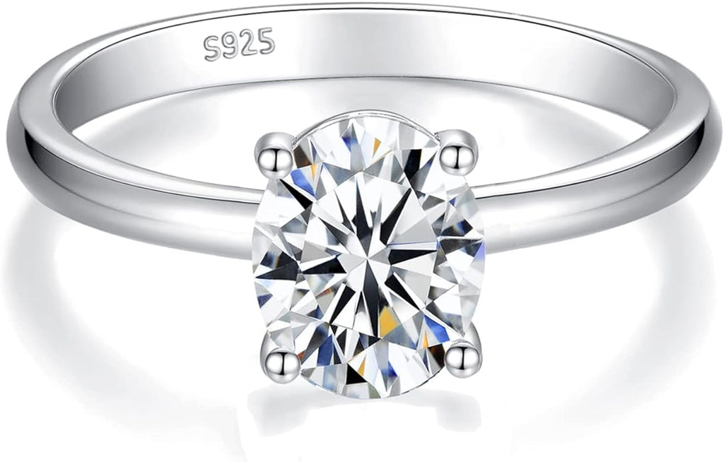 IMOLOVE Solitaire Moissanite Engagement Ring, 1CT D Color VVS1 Clarity, 925 Sterling Silver with 18K White Gold Plated, Ideal Gift for Women