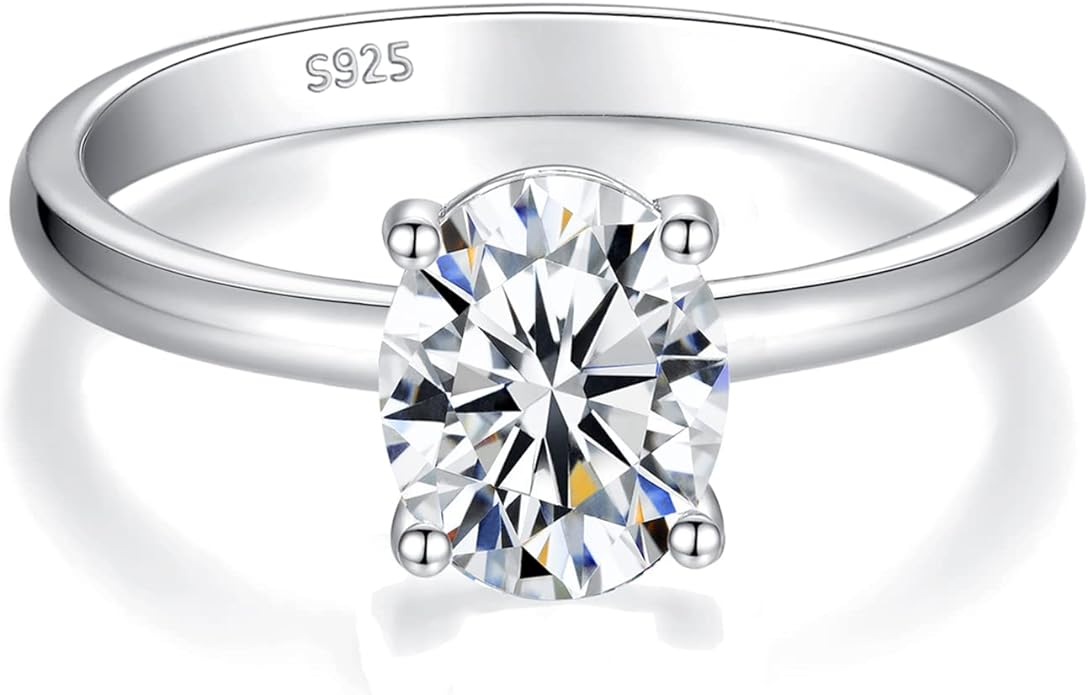 IMOLOVE Solitaire Moissanite Engagement Ring, 1CT D Color VVS1 Clarity, 925 Sterling Silver with 18K White Gold Plated, Ideal Gift for Women