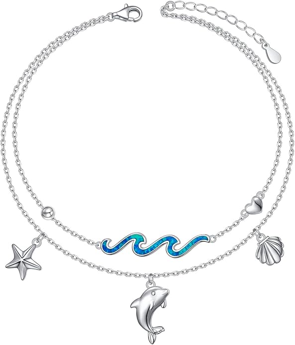 S925 Sterling Silver Ankle Bracelets Anchor/infinity/Starfish Anklet for Women Blue Opal Moonstone Anklet Foot Chain Beach Anklets Jewelry