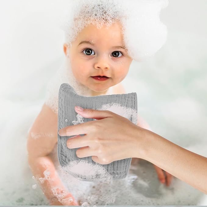 Baby Burp Cloth 100% Cotton Newborn Cotton Muslin Burp Cloth 10x20 inches (Blue & Green 5 Pieces)