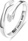 Yesteel S925 Sterling Silver Hug Ring for Women Teen Girls, Adjustable Ring Jewelry Mothers Day Birthday Gifts for Daughters Mom Sister Wife Friends Grandma