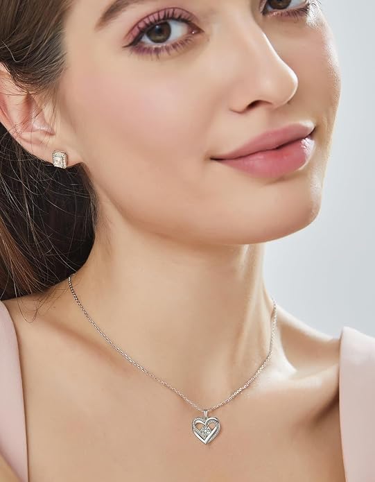 MomentWish Heart Necklace for Women Moissanite, Simulated Diamond, 925 Sterling Silver