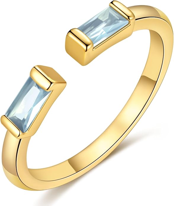 WFYOU Gold Birthstone Rings for Women - Non Tarnish Dainty 14K Gold Plated Stackable CZ Rings for Her & Couples - Personalized Jewelry Gift for Birthday