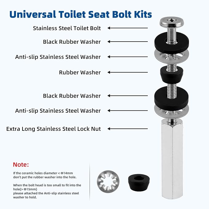 Universal All-Metal Toilet Seat Bolt, 3.74" Extra Long Toilet Screws - Image 4