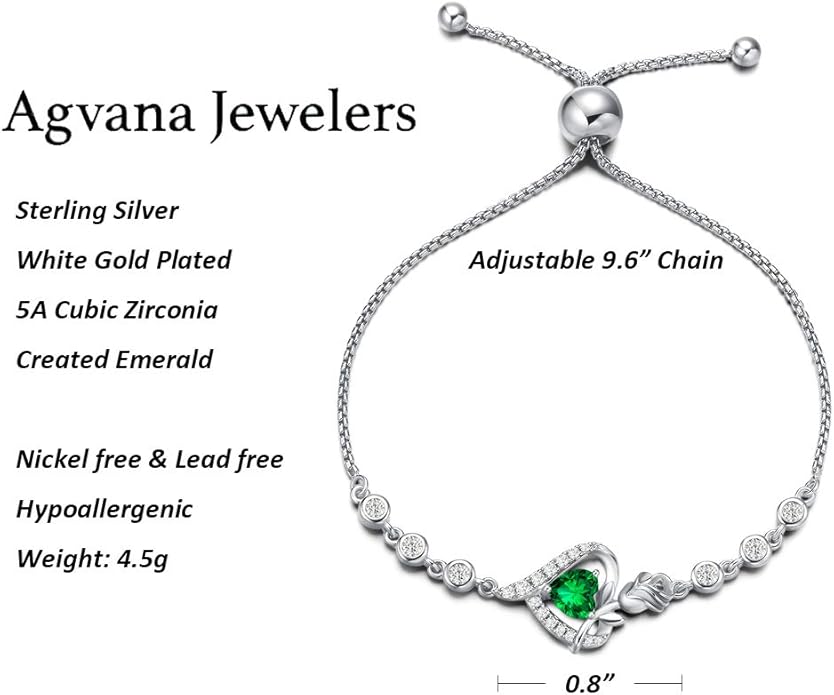 AGVANA Valentines Day Gifts Rosy Reverie Birthstone Bracelet for Women Sterling Silver Genuine or Created Gemstone Tennis Bracelet Rose Heart Jewelry Anniversary Birthday Gifts for Women Mom Wife Her