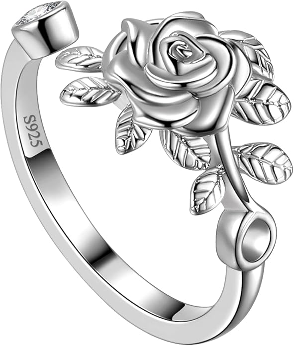 925 Sterling Silver Rose Flower Ring - Adjustable, Elegant Promise Ring for Women & Girls - Perfect for Birthday & Wedding Gifts