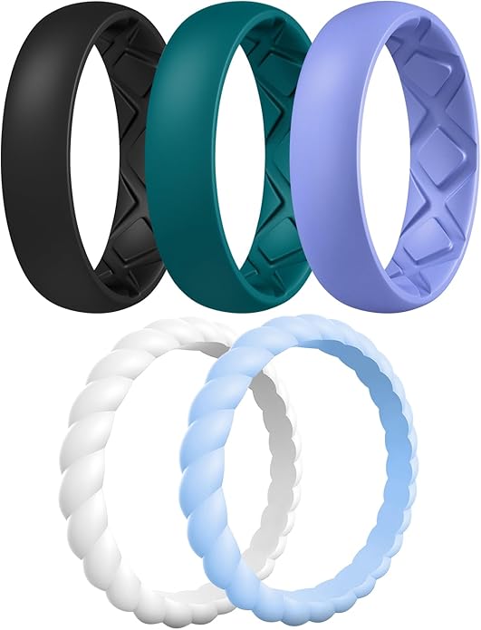 Egnaro Women's Bridal Rings Sets, Inner Arc Ergonomic Breathable Design Silicone Rubber Wedding Bands