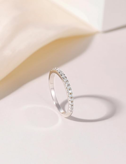 EAMTI 2mm Wedding Band Cubic Zirconia Half Eternity Stackable Brass Engagement Ring Size 3-13