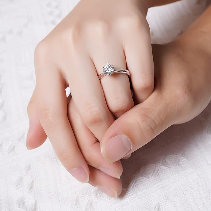 Atylyk 1 Carat Moissanite Adjustable Engagement Ring Wedding Promise 925 Sterling Silver Solitaire Rings for Women
