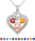 Iefil Valentines Day Gifts for Her - 925 Sterling Silver Double Heart Birthstone Necklace for Women, Anniversary Birthday Gifts for Wife I Love You Gift Couple Sitting Hugging Each Other Jewelry Gift