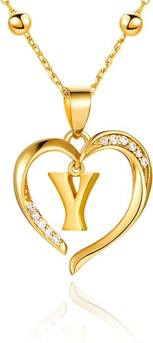 Cicy Bell Womens Heart Initial Necklace for Women 18k Gold Plated Shell Personalized Letter Pendant Necklace 17.7'' with 2'' Extender