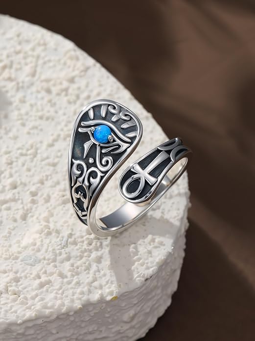Midari Sun and Moon/Bee/Celtic/Life of Tree/Lotus Spoon Ring for Women 925 Sterling Silver Adjustable Ring Open Ring for Women Men Halloween Birthday Gift