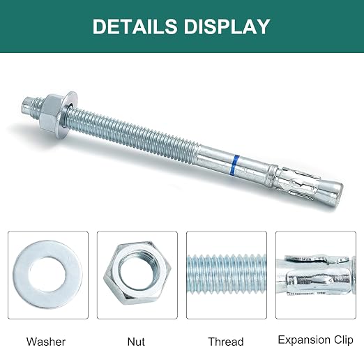 1/2" x 12" Concrete Anchor 1/2 inch Wedge Anchors Bolts Zinc Plated - Image 2