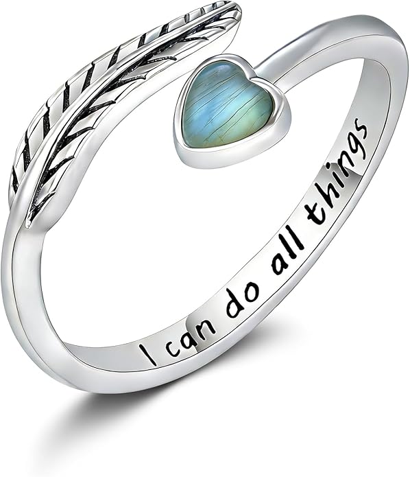 Turquoise/Moss Agate/Moonstone/Black Onyx/Lapis Lazuli/Labradorite/Tiger Eye Feather Ring 925 Sterling Silver Adjustable Ring Western Thumb Rings Vintage Jewelry Gifts for Women