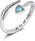 Turquoise/Moss Agate/Moonstone/Black Onyx/Lapis Lazuli/Labradorite/Tiger Eye Feather Ring 925 Sterling Silver Adjustable Ring Western Thumb Rings Vintage Jewelry Gifts for Women